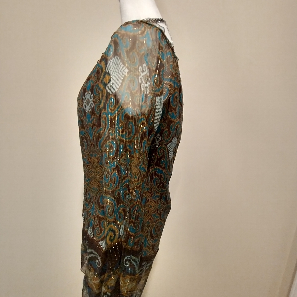 Vintage Hale Bob Brown And Teal Shimmery  Blouse - Picture 4 of 9
